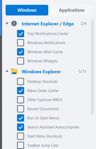 Cleaner list with grouped items and checkboxes