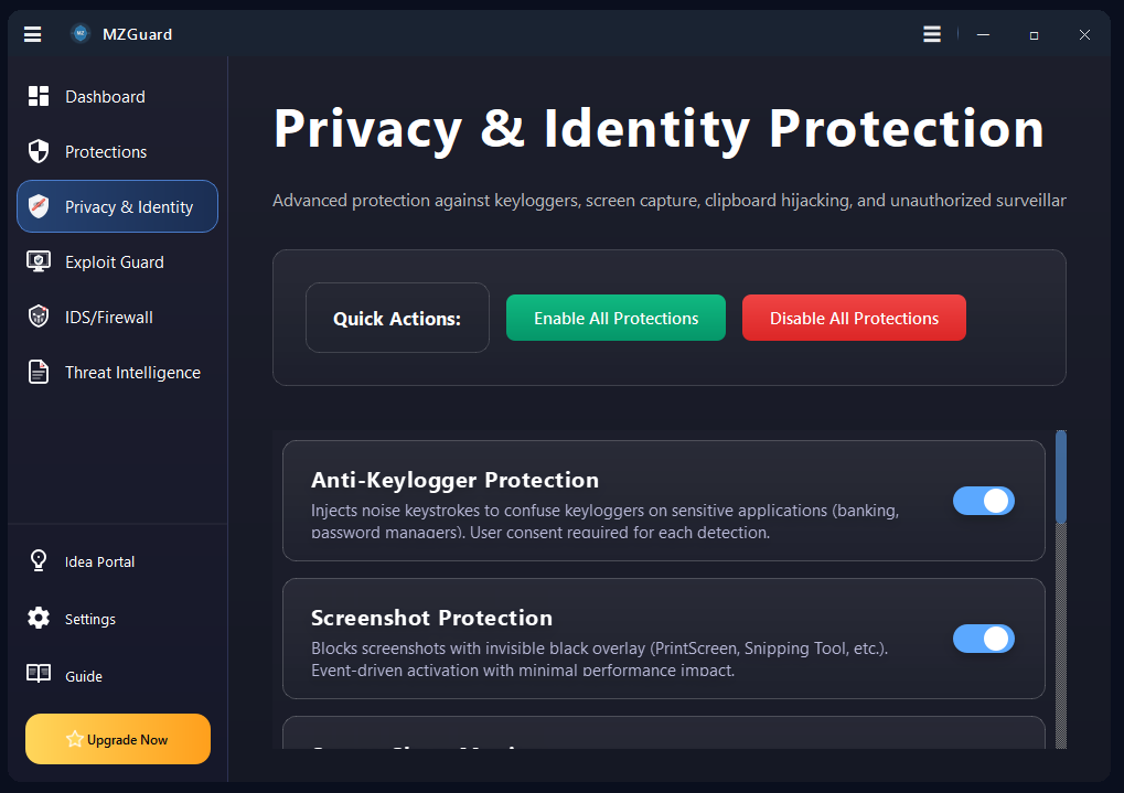 Privacy & Identity Protection Panel