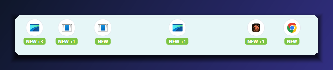 Zoom on the timeline: program icons with NEW badges